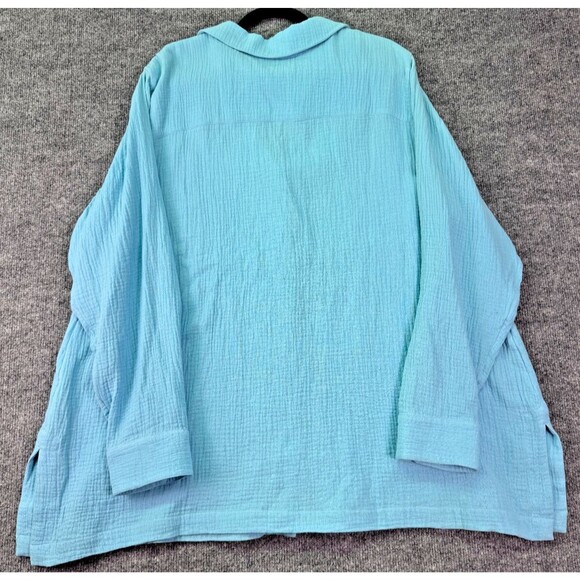 Soft Surroundings 2X Blue Button Front Textured Gauze Top Long Sleeve Tunic - Picture 4 of 11